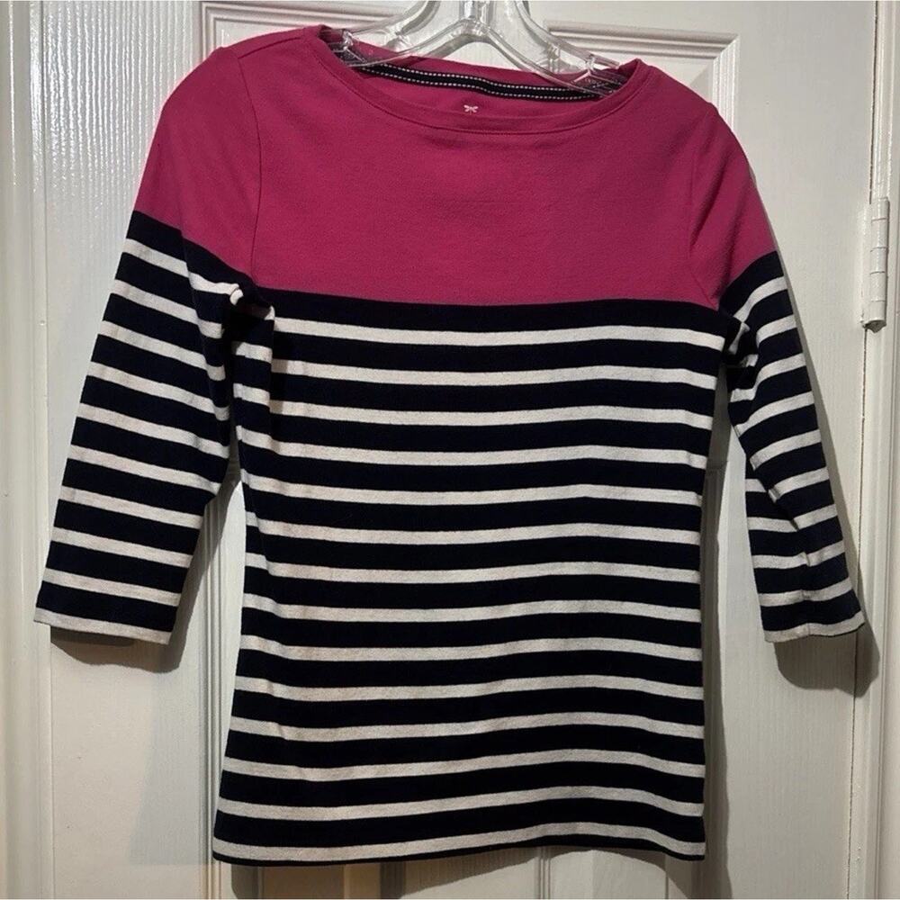 Talbots Petites Tee Blue White Striped 3/4 Sleeve Top Size P/XS/2P Coastal